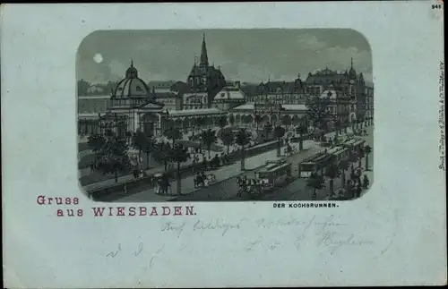 Mondschein Litho Wiesbaden in Hessen, Kochbrunnen