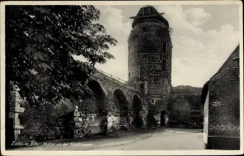 Ak Zons Dormagen am Niederrhein, Mühle, Stadtmauer