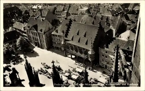 Ak Freiburg im Breisgau, Wochenmarkt und Kaufhaus, Münsterturm