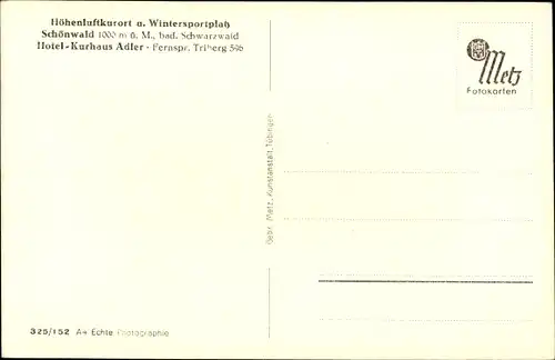 Ak Schönwald im Schwarzwald, Hotel-Kurhaus Adler, Winter