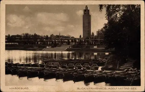 Ak Magdeburg an der Elbe, Blick vom Fährhaus, Adolf-Mittag-See