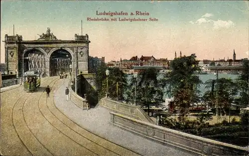 Ak Ludwigshafen am Rhein Rheinland Pfalz, Rheinbrücke, Straßenbahn