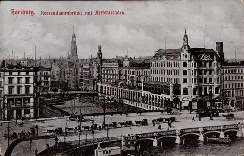 Ak Hamburg Mitte Neustadt, Alsterarkaden, Reesendammbrücke