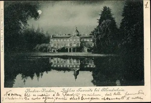 Ak Baden Baden am Schwarzwald, Schloss Favorite bei Mondschein