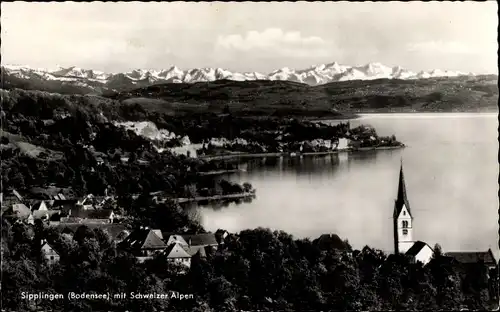 Ak Sipplingen am Bodensee, Panorama mit Schweizer Alpen