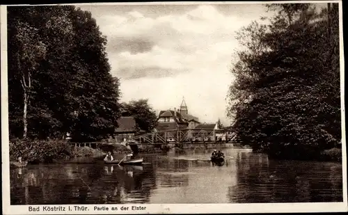 Ak Bad Köstritz in Thüringen, Elster, Ruderboote, Brücke