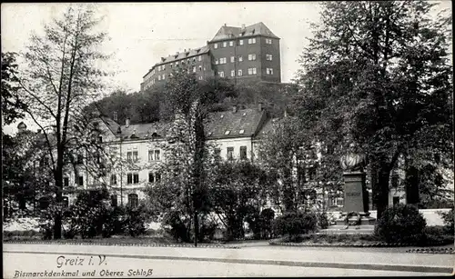 Ak Greiz im Vogtland, Bismarckdenkmal, oberes Schloss