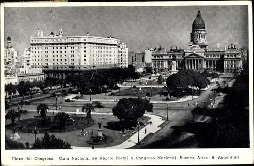 Ak Buenos Aires Argentinien, Plaza del Congreso National Postal Savings Bank und National Congress