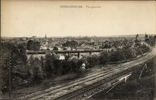 Ak Sarreguemines Saargemünd Lothringen Moselle, Gesamtansicht, Brücke