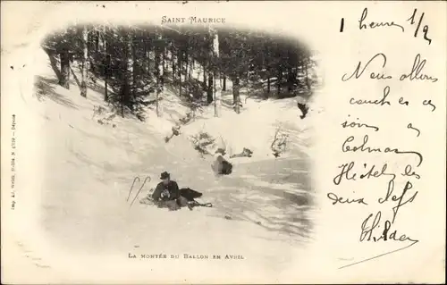 Ak Saint Maurice sur Moselle Vosges, Montée Ballon en Avril