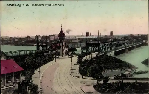 Ak Strasbourg Straßburg Elsass Bas Rhin, Rheinbrücken bei Kehl