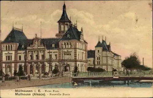 Ak Mulhouse Mülhausen Elsass Haut Rhin, Neue Post, Brücke