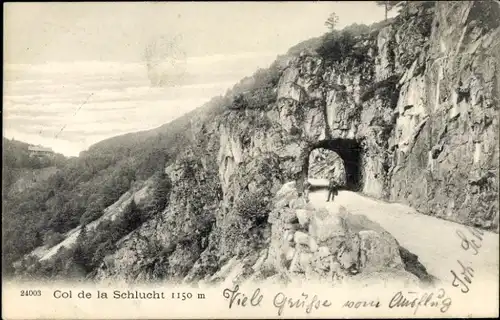 Ak Col de la Schlucht Vosges, Bergdurchbruch, Weg durch Berg