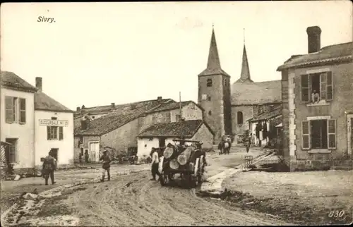 Ak Sivry Lothringen Meurthe et Moselle, Straßenpartie, Kirche, Feldbuchhandlung der V. Armee, I. WK