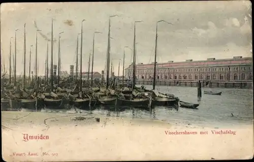 Ak IJmuiden Ymuiden Velsen Nordholland, Fischereihafen, Fischabschlaghalle