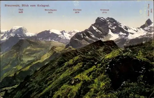 Ak Braunwald Kanton Glarus, Blick vom Kniegrat