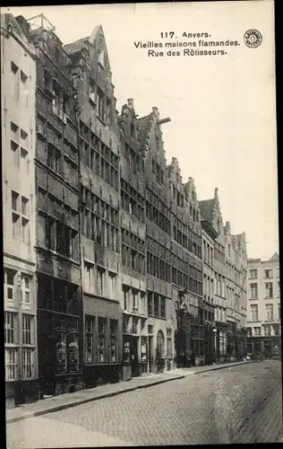 Ak Anvers Antwerpen Flandern, Alte flämische Häuser, Rue des Rotisseurs