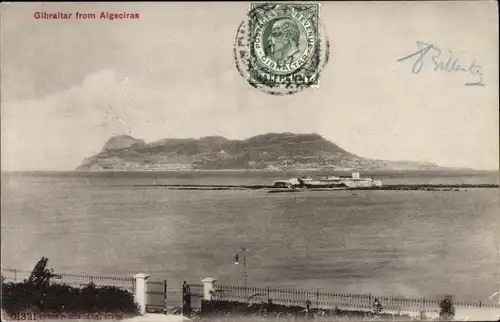 Ak Gibraltar, Blick auf Gibraltar von Algeciras