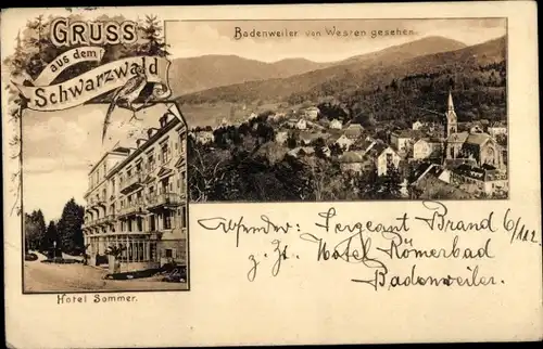 Ak Badenweiler im Schwarzwald, Panorama, Hotel Sommer