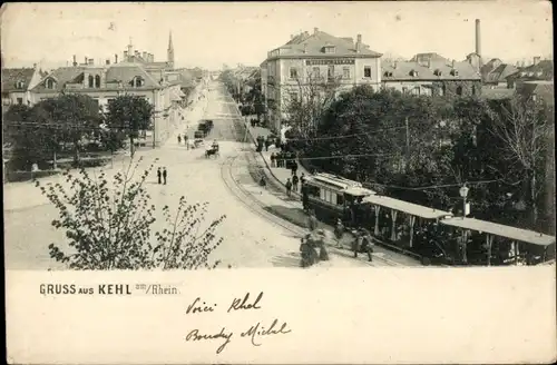 Ak Kehl am Rhein, Teilansicht, Straßenbahn