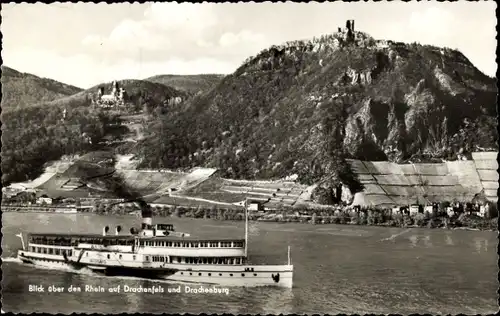 Ak Königswinter am Rhein, Drachenfels und Drachenburg, Dampfer Vaterland