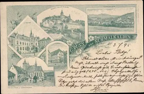 Vorläufer Litho Schmalkalden Thüringer Wald, Schloss Wilhelmsburg, Postamt, Stadtkirche, Lutherhaus