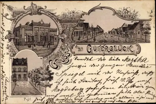 Litho Güterglück Zerbst in Anhalt, Bahnhof, Straße, Post