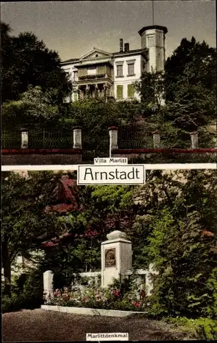 Ak Arnstadt im Ilm Kreis Thüringen, Villa Marlitt, Marlittdenkmal