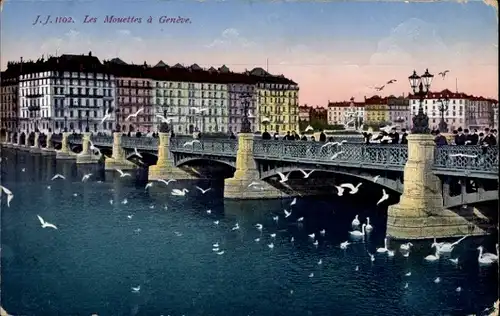 Ak Genève Genf Schweiz, Teilansicht, Brücke