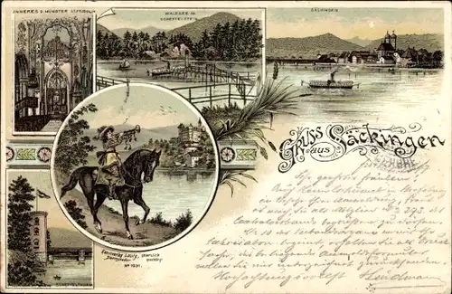 Ak Bad Säckingen am Hochrhein, Trompeter, Waldsee mit Scheffelstein, Münster Inneres