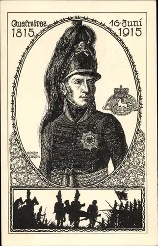 Künstler Ak Clausen, Quatre Bras 1815, 16 Juni 1915, Braunschweig, Napoleonsche Kriege
