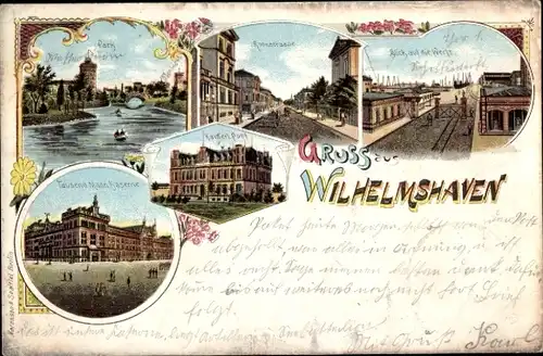 Litho Wilhelmshaven in Niedersachsen, Roonstraße, Werft, Tausend Mann Kaserne, Post, Park