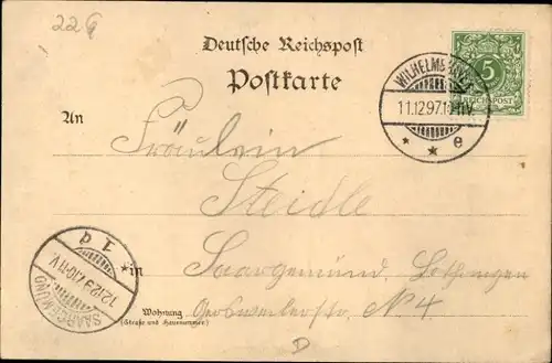 Litho Wilhelmshaven in Niedersachsen, Roonstraße, Werft, Tausend Mann Kaserne, Post, Park