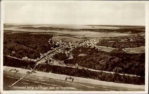 Ak Ostseebad Sellin auf Rügen, Totale aus der Vogelschau