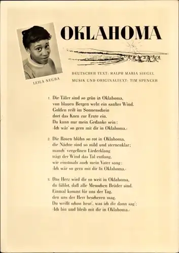 Lied Ak Sängerin Leila Negra, Portrait, Liedtext Oklahoma