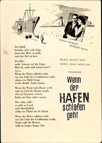 Lied Ak Sängerin Sonja Siewert, Sänger Herbert Klein, Liedtext Wenn der Hafen schlafen geht