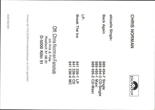 Ak Sänger Chris Norman, Portrait