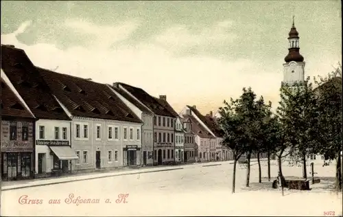 Ak Świerzawa Schönau an der Katzbach Schlesien Polen, Straßenpartie, Geschäfte, Kirche