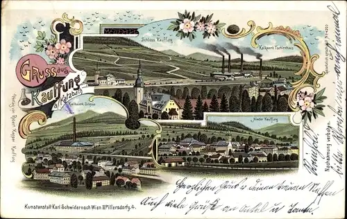 Litho Wojcieszów Kauffung an der Katzbach Niederschlesien, Kalkwerk Silesia, Tschirnhaus, Schloss