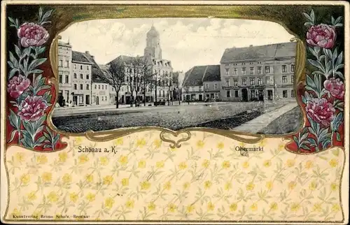 Präge Passepartout Ak Świerzawa Schönau an der Katzbach Schlesien Polen, Obermarkt