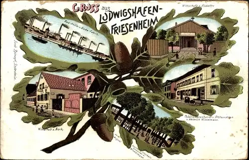 Eichenblatt Litho Friesenheim Ludwigshafen am Rhein, BASF, Wirtschaft zum Eiskeller, zum Bock