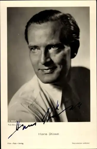 Ak Schauspieler Hans Stüwe, Portrait, Autogramm, Film Foto Verlag A 3623/1