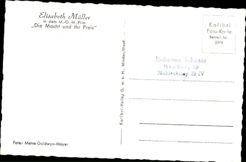 Ak Schauspielerin Elisabeth Müller, Die Macht und ihr Preis, MGM, Portrait, Autogramm