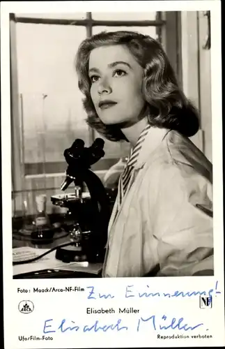 Ak Schauspielerin Elisabeth Müller, Portrait, Autogramm, Mikroskop, Geliebte Corinna, Ufa Film