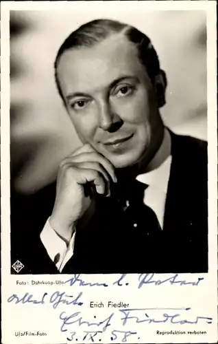 Ak Schauspieler Erich Fiedler, Portrait, Autogramm