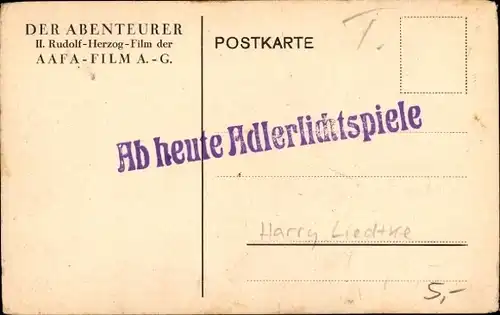 Ak Schauspieler Harry Liedtke, Der Abenteurer, Portrait, Autogramm, Zylinder