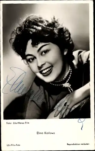 Ak Schauspielerin Elma Karlowa, Portrait, Autogramm