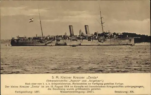 Ak Österreichisches Kriegsschiff SMS Zenta, kleiner Kreuzer, kuk Marine
