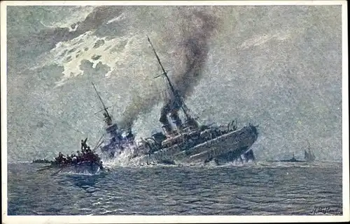 Künstler Ak Ramberg, U-Boot V versenkt den französischen Kreuzer Leon Gambetta