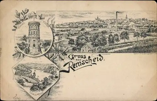 Litho Remscheid im Bergischen Land, Wasserturm, Talsperre